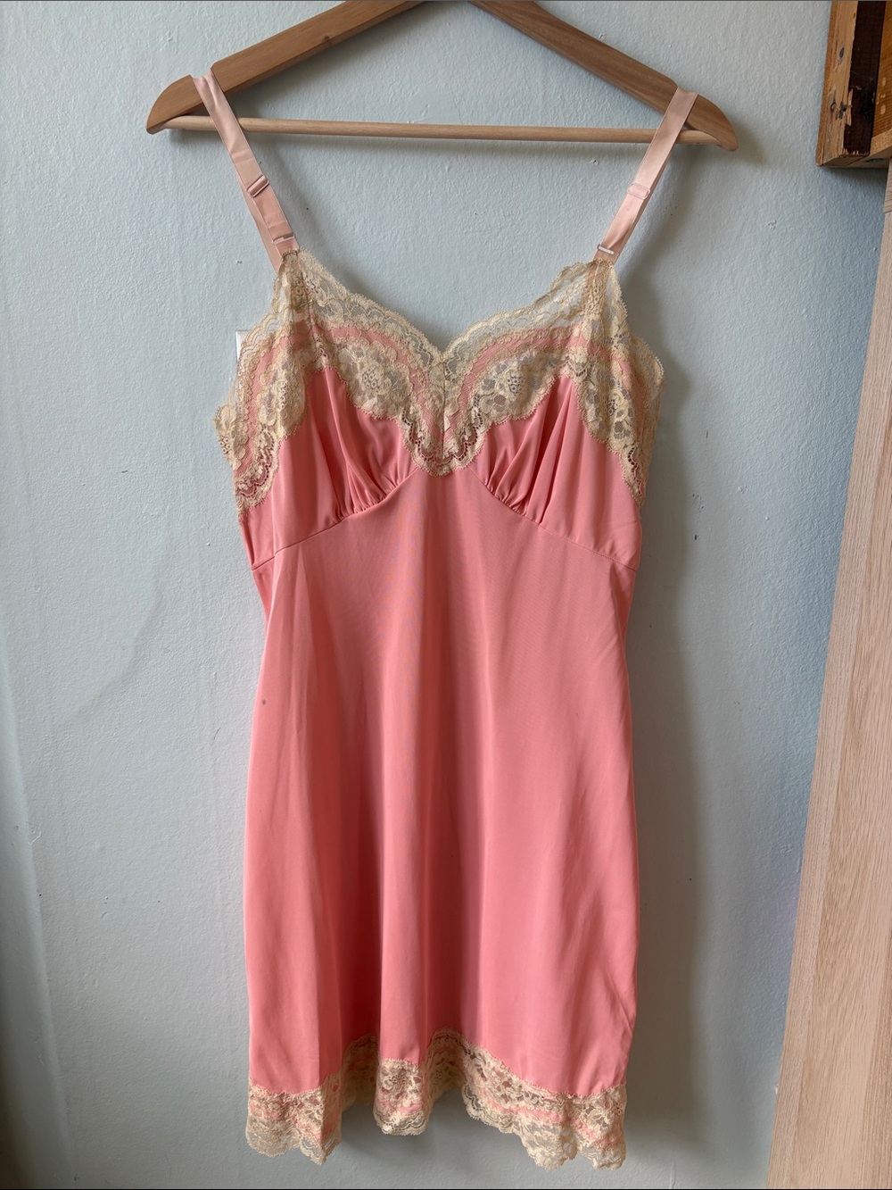 Vintage Pink Slip with Cream Lace Trim